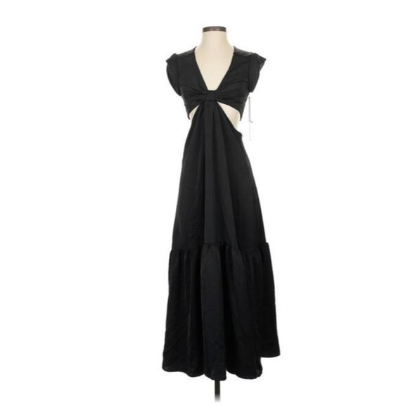 Jason Wu Black Cut-Out Satin Soft Glam Midi Dress XS - Picture 1 of 6